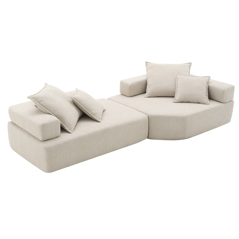 103.5" Boucle Modular Floor Sofa with Free Combination Design and 4 Pillows