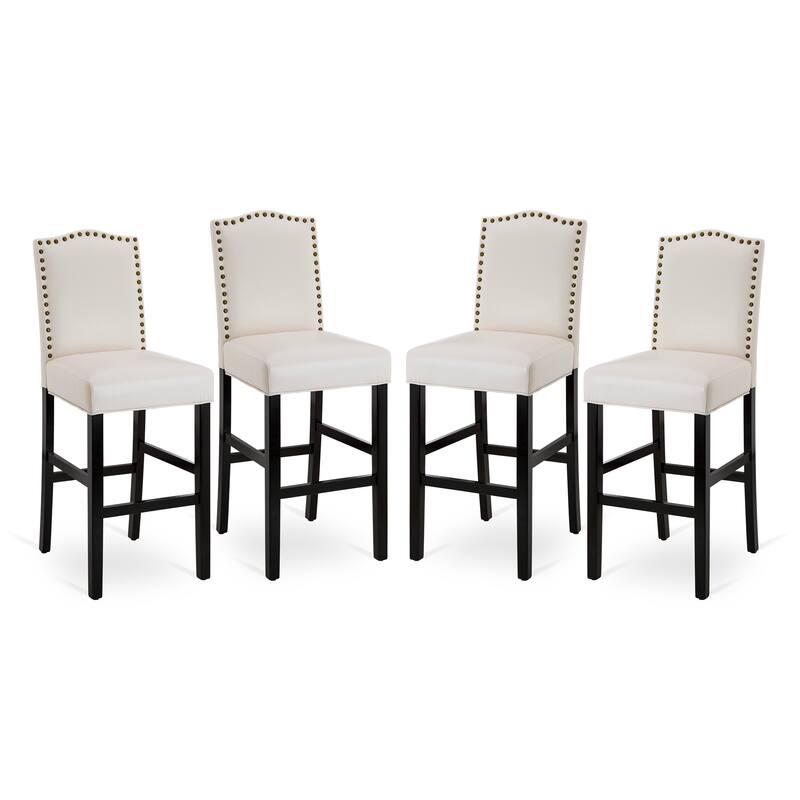 Glitzhome Set of 4 45"H PU Riveted Upholstered Pub/ Bar chairs Bar Stools - Cream White