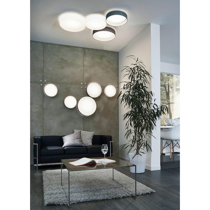 Eglo Palomaro 20-inch White Glass Ceiling Light with White Fabric