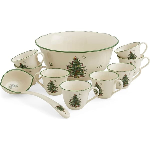 slide 2 of 7, Spode Christmas Tree 10 Piece Punch Bowl Set - 11" D Multicolored - 11" D