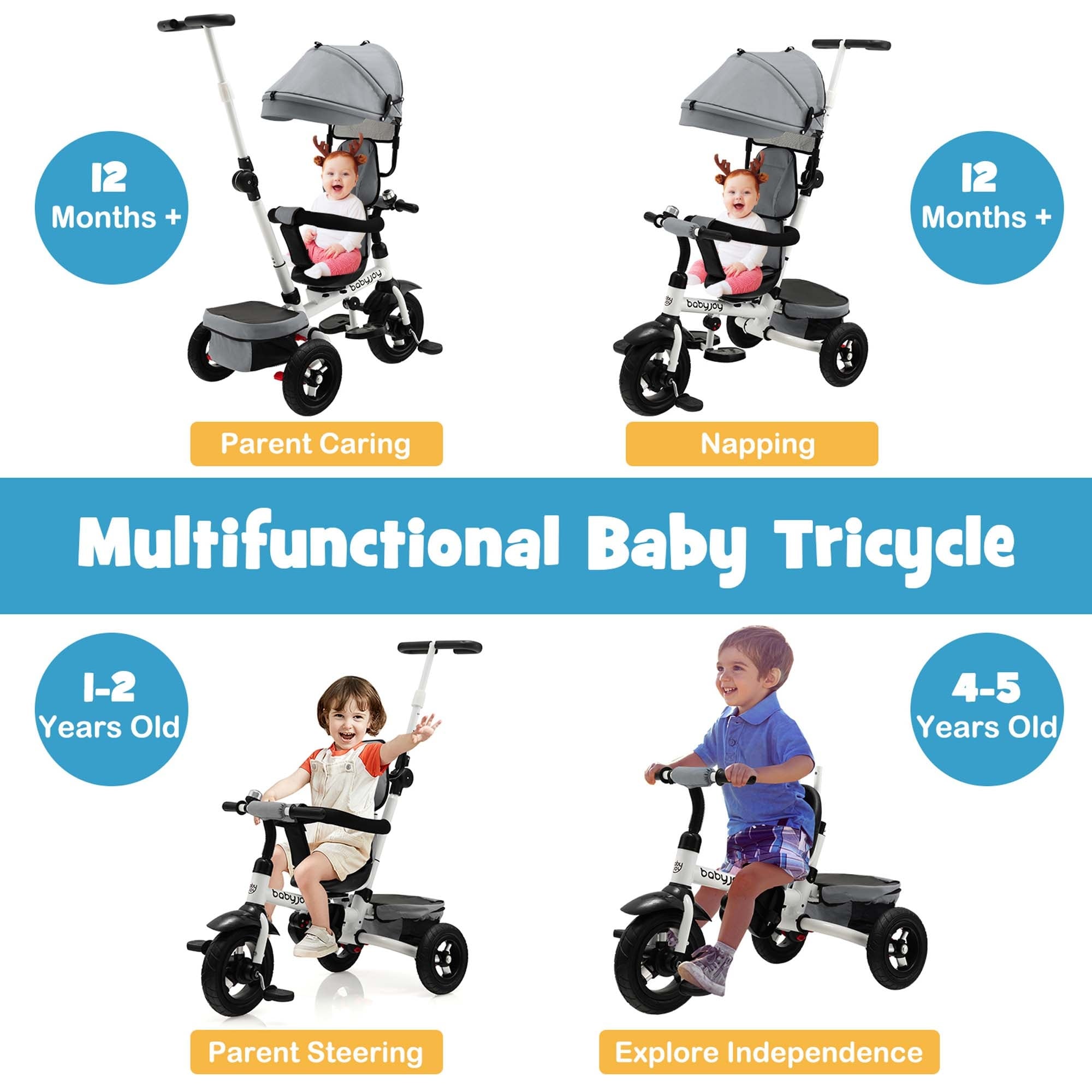 Babyjoy Baby Tricycle Folding Toddler Tricycle W Reversible Seat