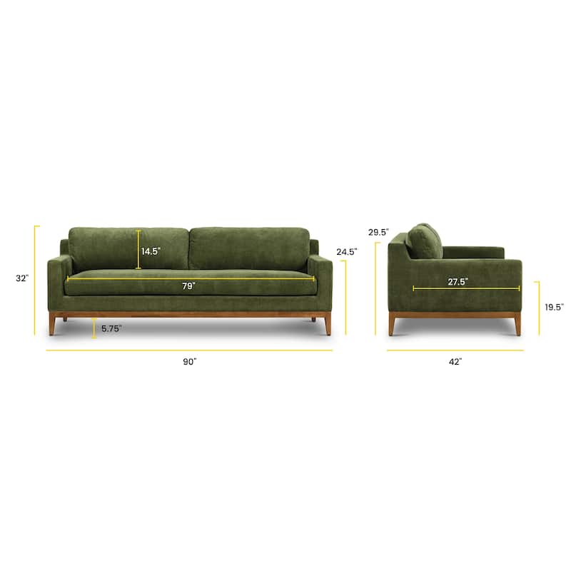 Poly & Bark Zyon 90" Sofa in Distressed Green Velvet