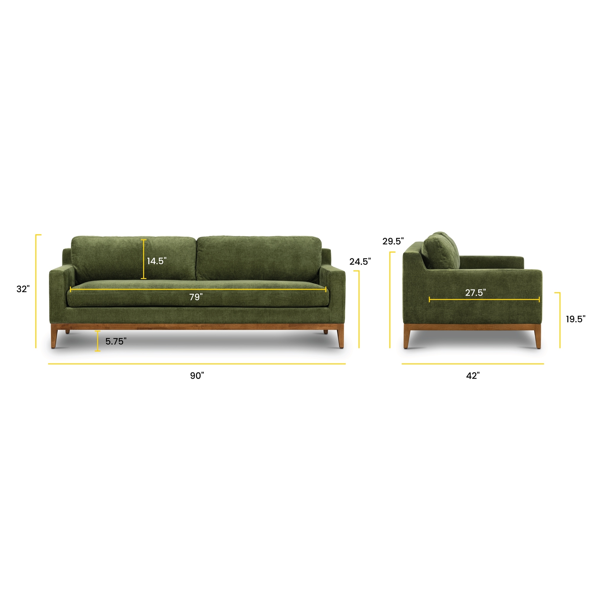 Poly & Bark Zyon 90" Sofa in Distressed Green Velvet