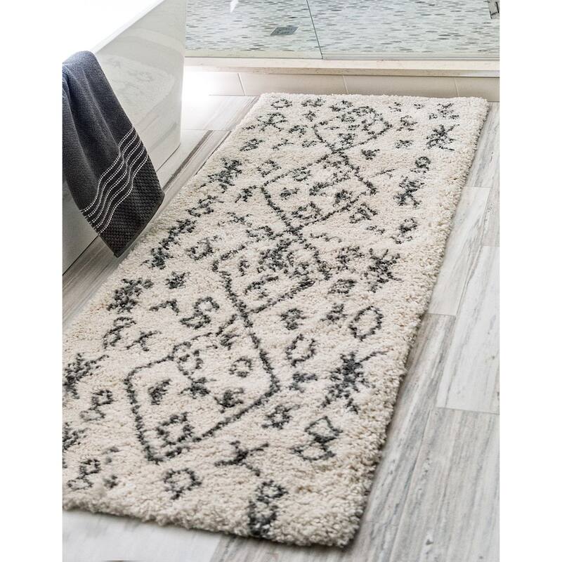 Shag Shoploni Collection Area Rug - 2'7"x10' - Pure Ivory