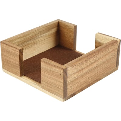 Natural Acacia Wood Square Coaster Holder 5" x 5" Holds 4-4" Square Coasters