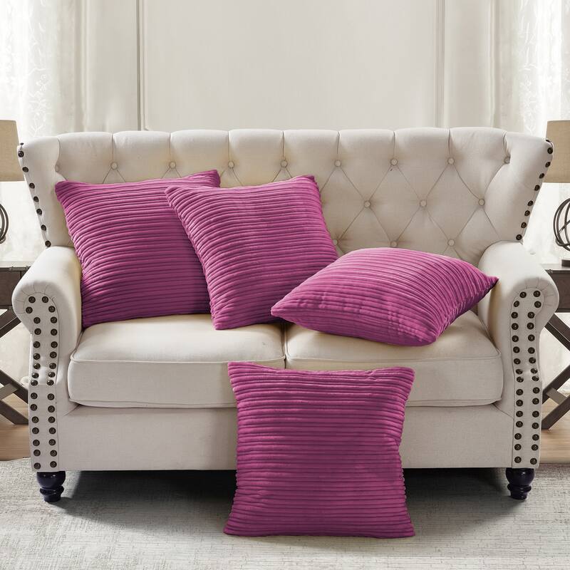 Ribbed Flanned 4 Pieces Pillow Shell Set, NO INSERT - 20" x 20" - Fuchsia rose