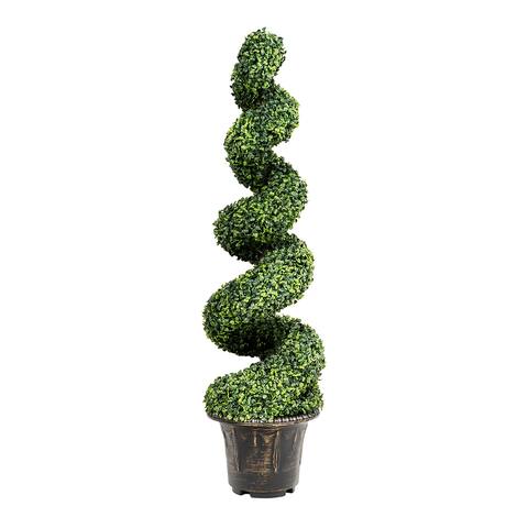 2 PCS Artificial Boxwood Spiral Trees Decorative Trees for Home Office