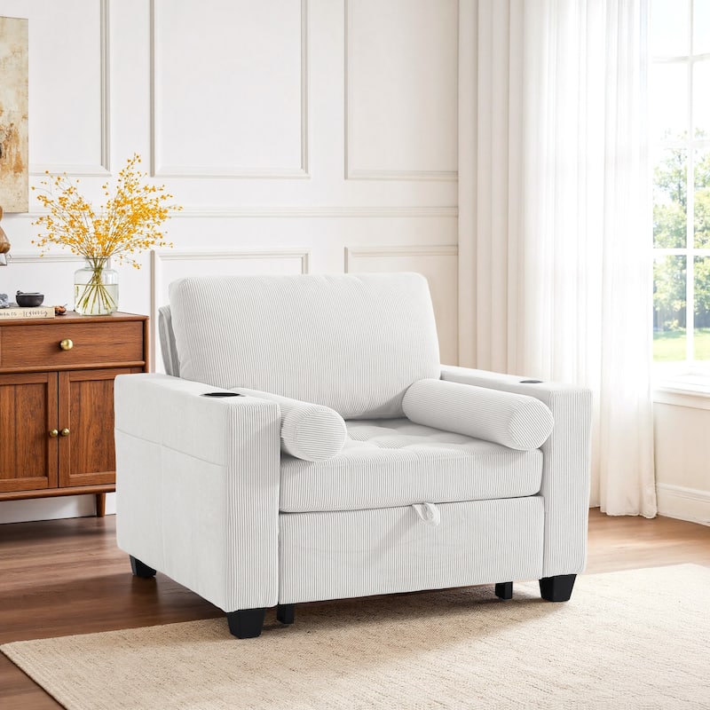 3-in-1 Corduroy Sleeper Sofa Pull-Out Bed Convertible Adjustable Loveseat with USB Port