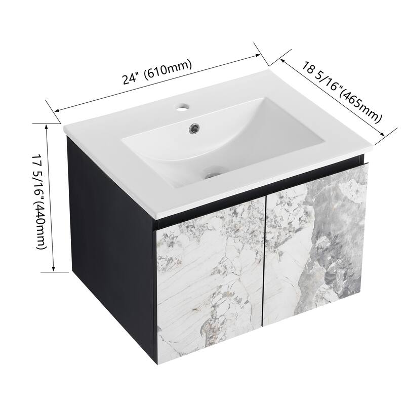 24" Floating Wall-Mounted Bathroom Vanity with Soft-Close Doors, Ceramic Sink, Eco-Friendly Plywood Base