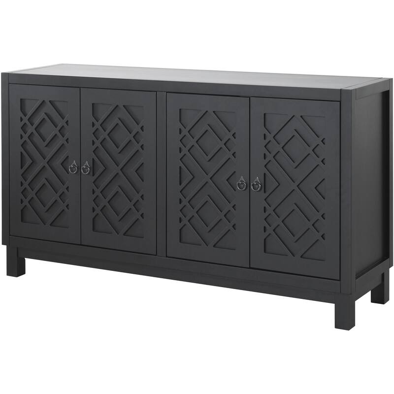 Large Storage Space Sideboard, 4 Door Buffet Cabinet with Pull Ring Handles