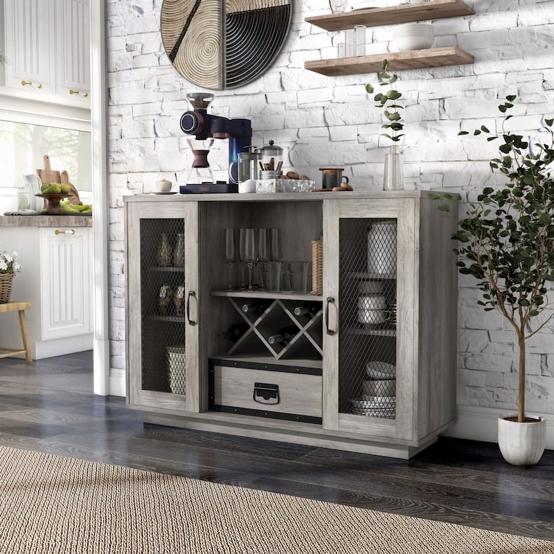DH BASIC Industrial 7-shelf Buffet with Wine Bottle Storage by Denhour - Vintage Grey Oak