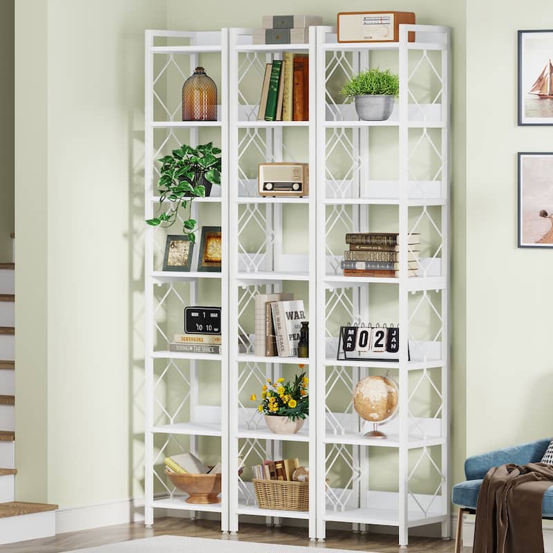 78.7" White Bookshelf, 7 Tier Tall Skinny Bookcase Freestanding Narrow Display Shelves