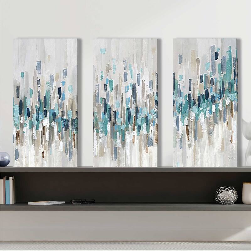 "Blue Staccato" 3 Piece Set on Canvas