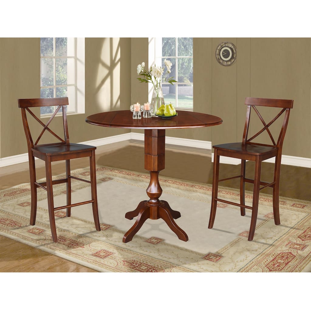 42" Round Top Pedestal Bar Height Table and Two Stools - Espresso