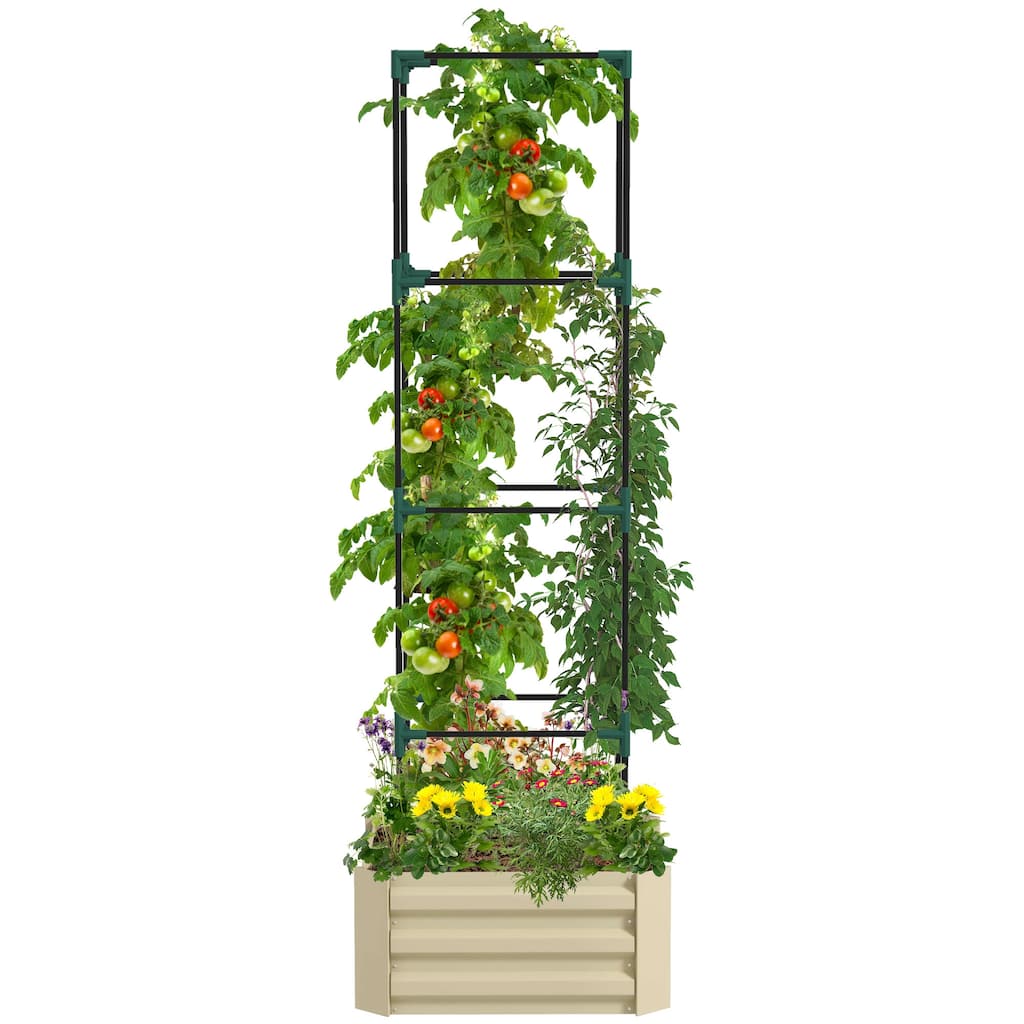 Raised Planter Box Outdoor with Tomato Cage Trellis Bottomless Design