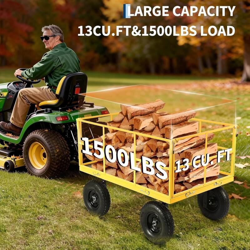 Heavy Duty Outdoor Folding Utility Garden Cart with Removable Sides and Wheels, 1500 LBS Load