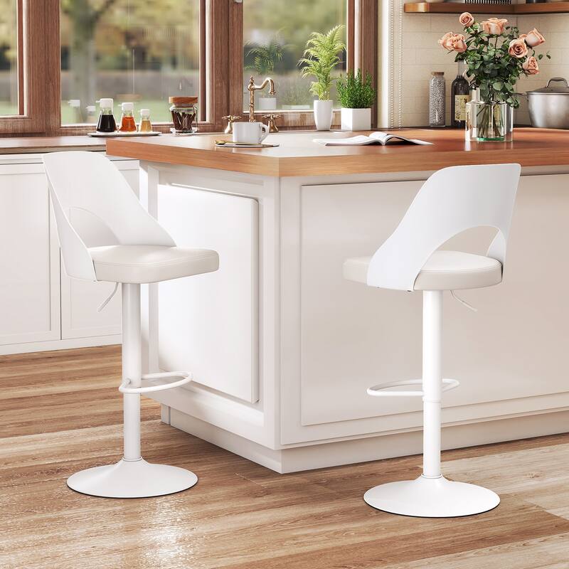 Gymax Bar Stools Set of 4 w/Enlarged PU Leather Seat Footrest Swivel