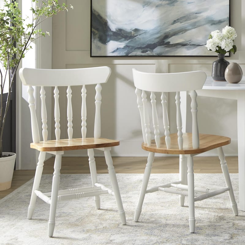 Lifestorey Isabella Solid Wood Spindleback Dining Chair (Set of 2) - White/Natural - Set of 2