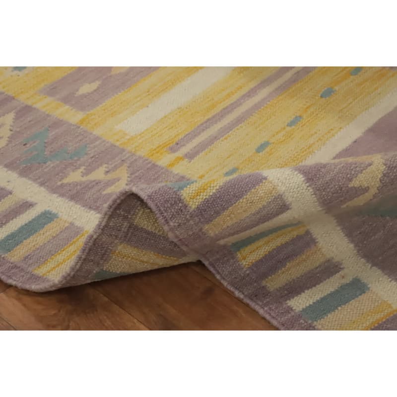 Hand Woven Oriental 100% Wool Carpet Southwestern Tribal Purples Kilim Runner Rug - 11' 9'' X 2' 6''