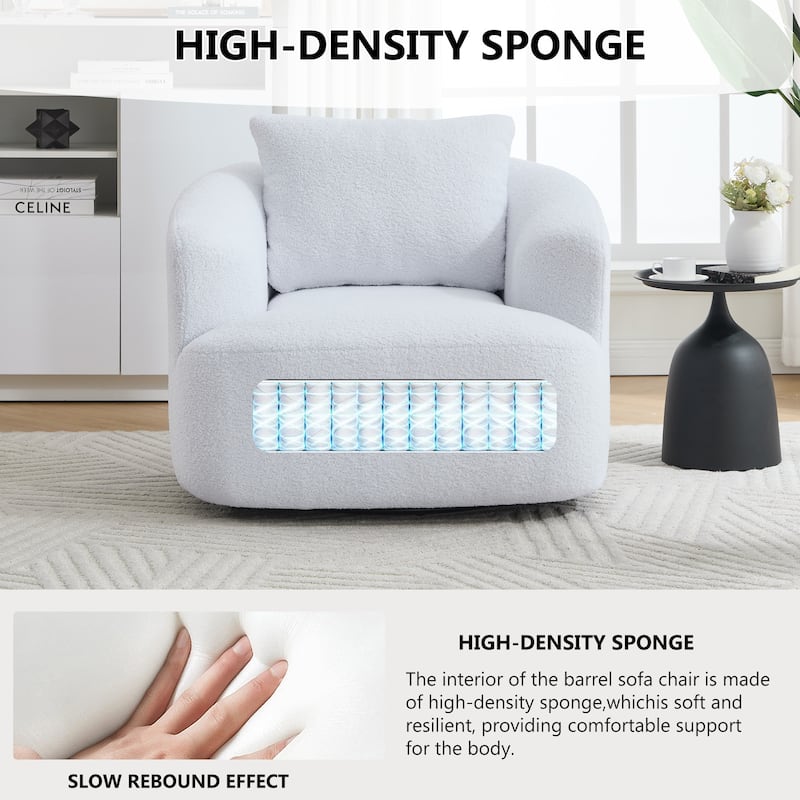 Roomfitters 360° Swivel Teddy Fleece Cuddle Chair, High-Resilience Round Accent Sofa with Soft Pillow