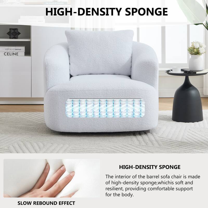 Swivel Round Sofa Chaise, Upholstered Sofa Chair with One Soft Pillow, Single Sofa with Adjustable Pillow