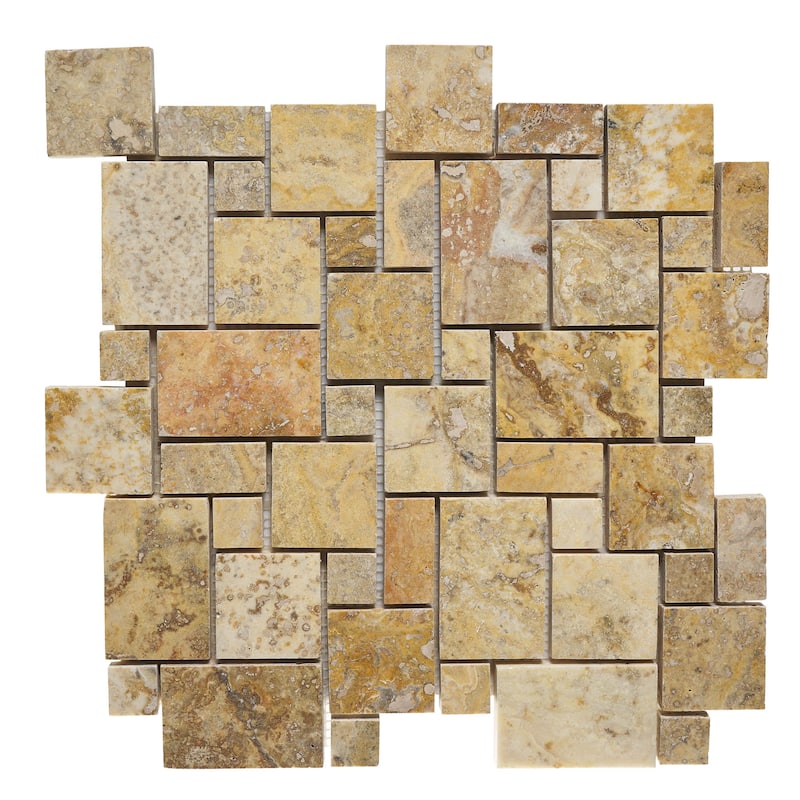 Rustic Desert Travertine Mini Versailles Tumbled Mosaic Tile - 5 Sheets (5.00 sf) - Bronze
