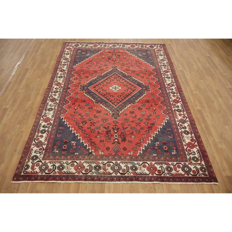 Hand Knotted Oriental 100% Wool Carpet Traditional Tribal Red Shiraz Area Rug - 10' 0'' X 6' 7''