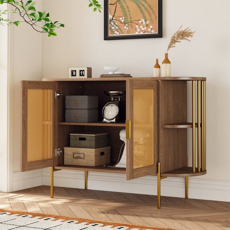 2 Door Wood Curved Cabinet with Gold Trim and Doors