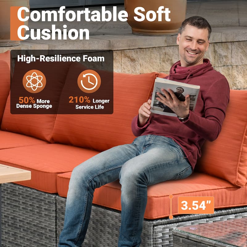 OVIOS 7-Piece Low Profile Deep Seat Wicker Outdoor Patio Furniture Set