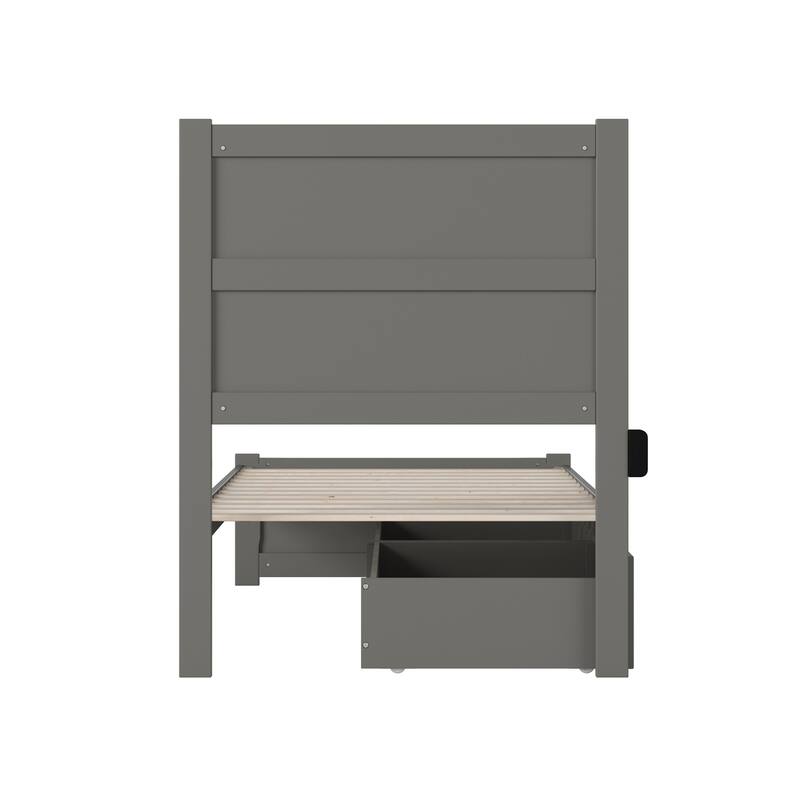 Twin Bed with Drawers - Grey Platform Bed Frame, Modern Style, Storage Bed, Easy Assembly
