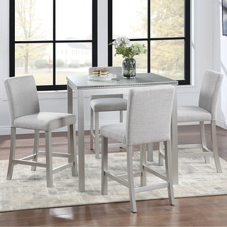 5-Piece Counter Height Dining Set with Square Table & Upholstered Chairs, Silver Grey - Bed Bath ...