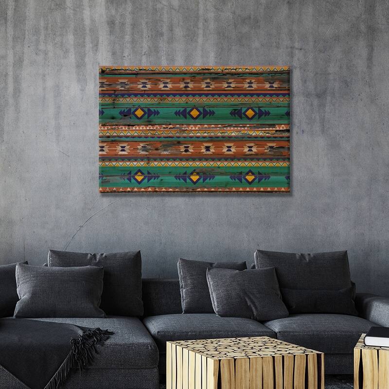 Teal & Orange Tribal Pattern on Wood Print On Wood by 5by5collective - Multi-Color
