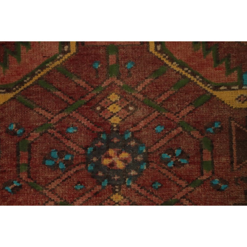 Hand Knotted Oriental 100% Wool Carpet Traditional Geometric Oranges & Rust Heriz Area Rug - 7' 4'' X 3' 7''