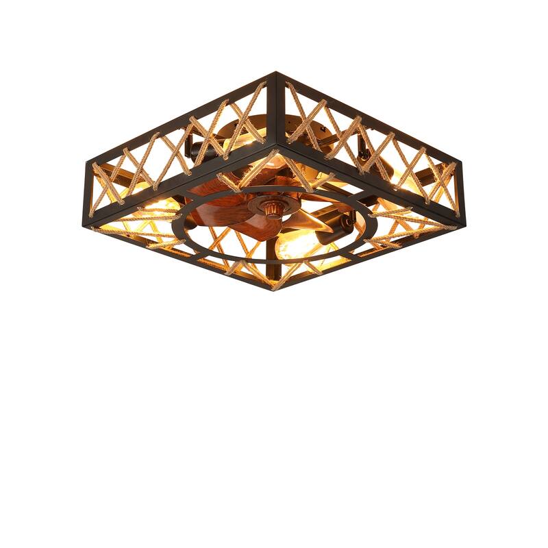 Modern Square Cage Ceiling Fan Light with Light and 6 Wind Speeds, DC Reversible Motor for Bedroom and Living Room
