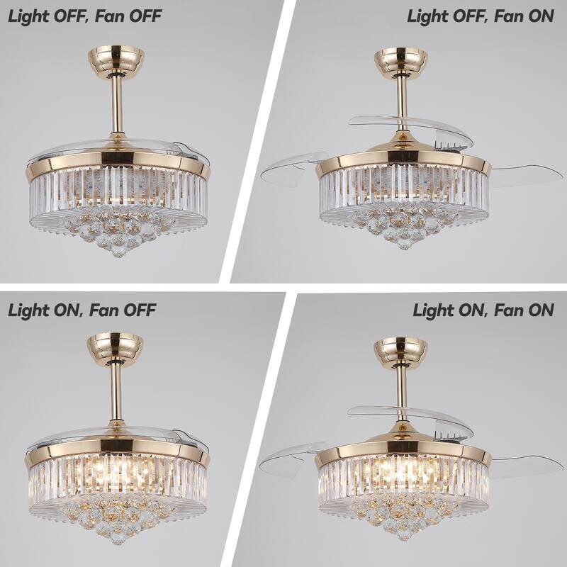 Kviflon 48'' Retractable Ceiling Fan with Lights and Remote 6 Speed, 3 Light Change Retractable Blade Chandelier Ceiling Fan