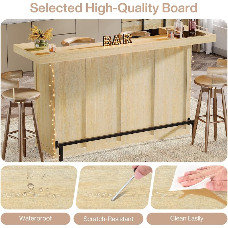 4-Tier Wooden Bar Table, 70.9" Large Home Bar Unit with Storage Shelves for Home, Patio, Basement