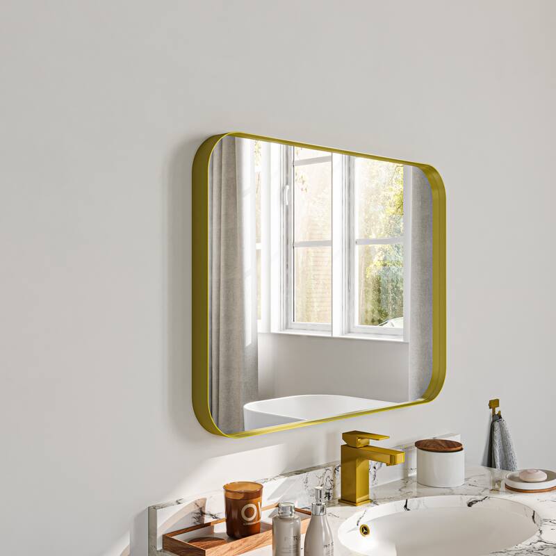 Stylish Rounded Aluminum Framed Bathroom Mirror – Full Length Wall Accent Mirror for Elegant Home Decor