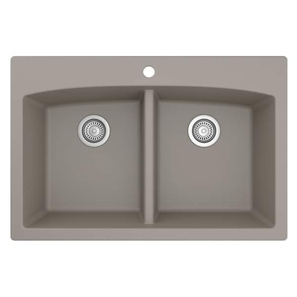 slide 57 of 63, Karran Drop-in Quartz 50/50 Double Bowl Kitchen Sink Concrete