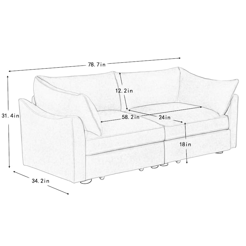 GDFStudio - Chenille 2-Seater 78.7" Sofa with Pull-Out Storage and Crescent Arms