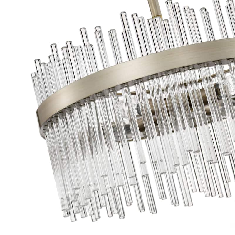 Casandra Brushed Silver-ish Champagne Clear Glass Bars Flush Mount - 17 inches in diameter x 17.3 inches H