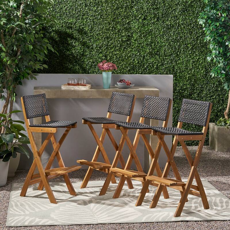 Polaris Acacia Wood Outdoor Folding Barstools (Set of 4) by Christopher Knight Home