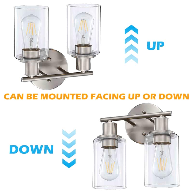 2-Light Dimmable Bathroom Vanity Light With Glass Shade