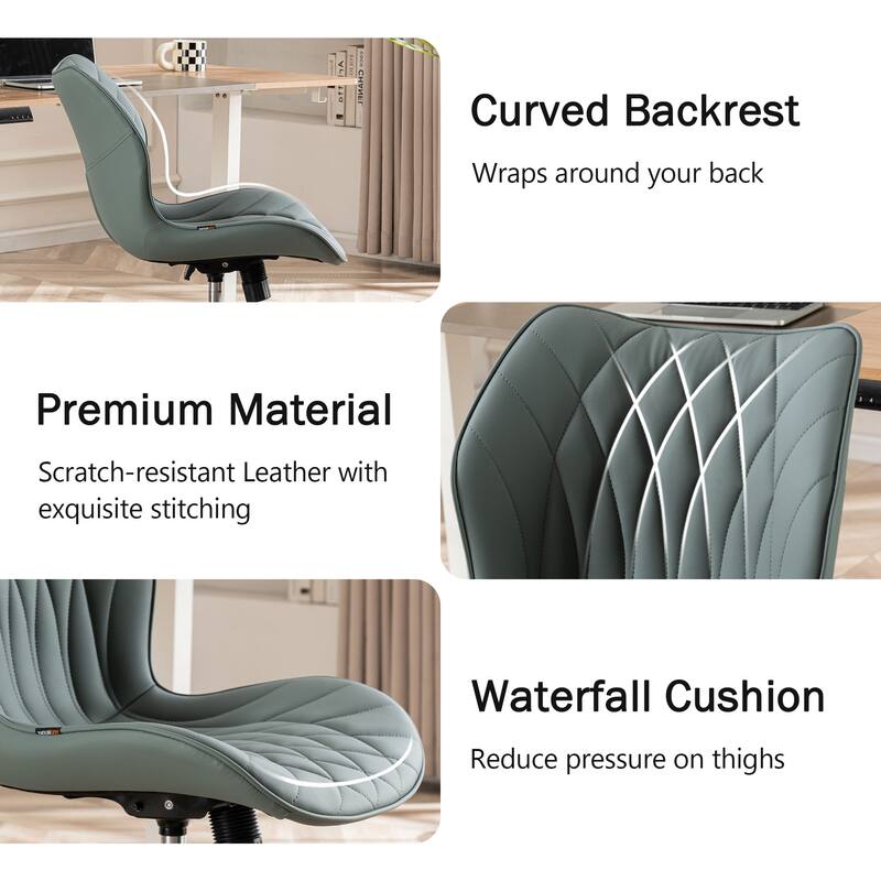 Faux Leather Office Chair with Wheels, Upholstered Task Chair