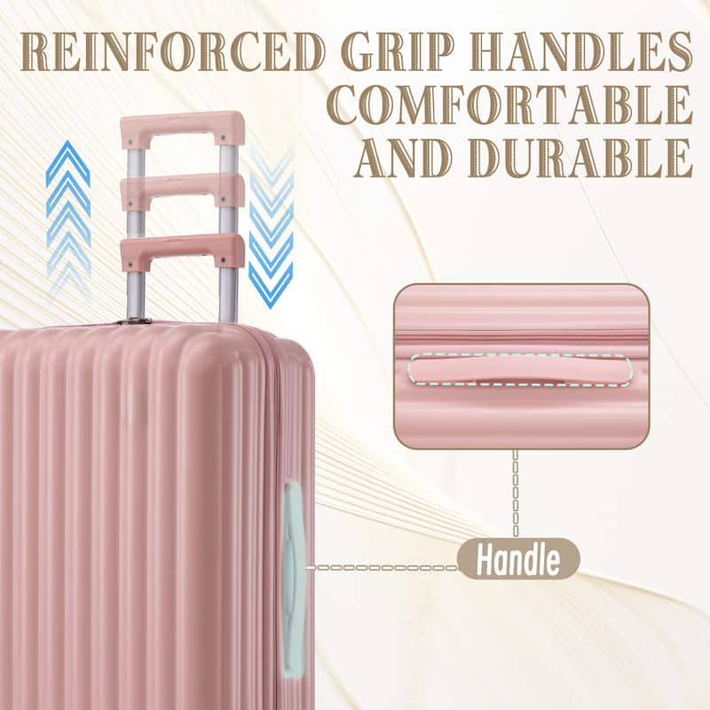 20"/24"/28" 3-Piece Modern Luggage Sets with Cup Holder, USB Port and Phone Holder, for Boarding Travel, Pink