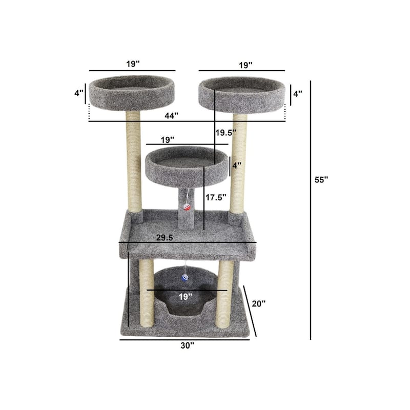 Extra Large Multi-Level Cat Haven Tower with Spacious Perches, Raised Edges and Sisal Rope Posts for Playful Indoor Cats
