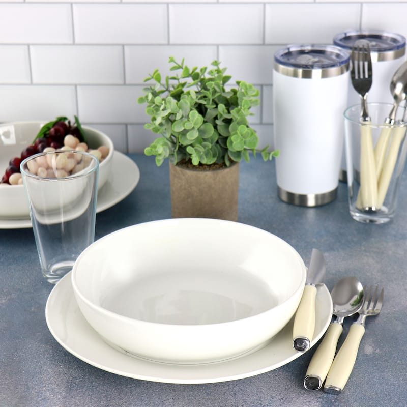 Gibson Home Nobella 14 Piece Fine Ceramic Dinnerware Set in White