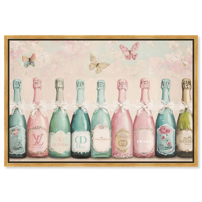 Champagne Mint and Pink Canvas by Art Remedy - Gold - 15" x 10"