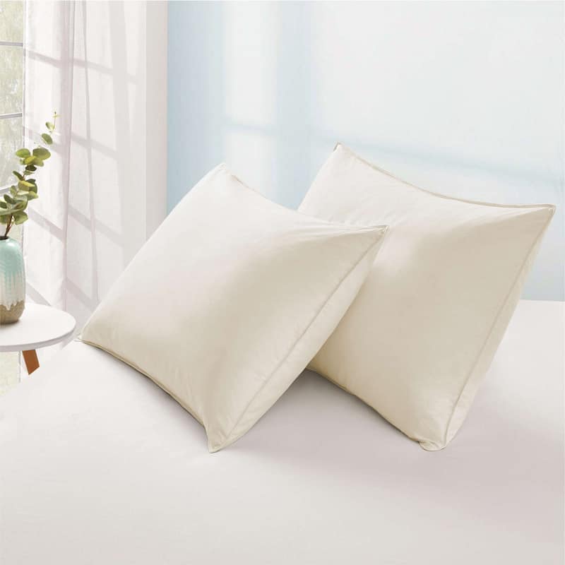 Premium Goose Feather Bed Pillows with 100% Cotton Cover Set of 2