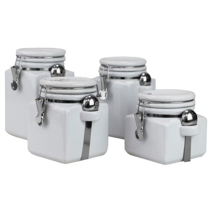 Easy Grip 4 Piece Ceramic Canisters with Spoons, White - Bed Bath
