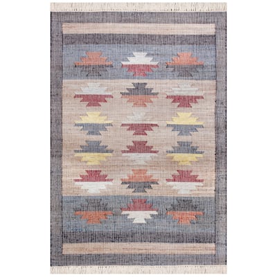 Sevita Hand-Woven Southwestern Jute-Blend Area Rug, Tan and Gray